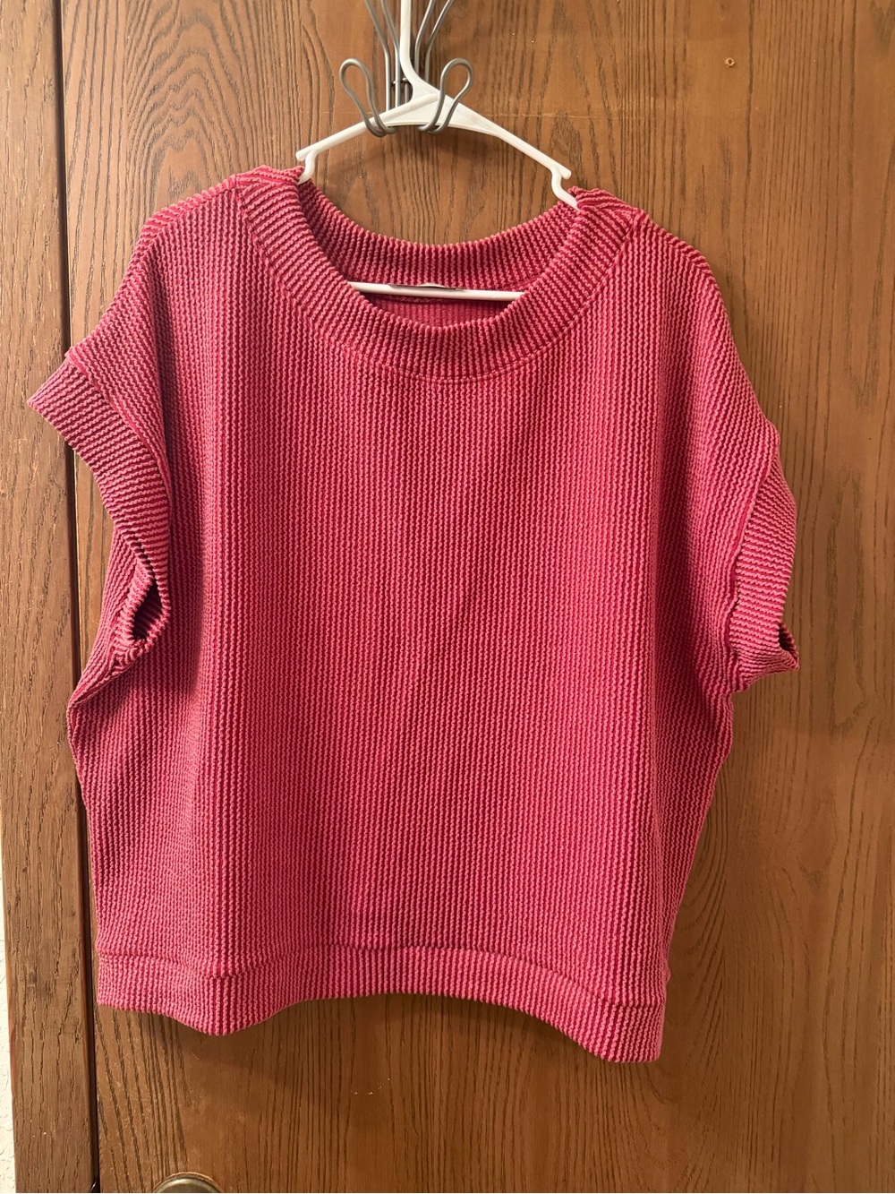 Zenana Outfitters Raspberry Knit Short Sleeve Top